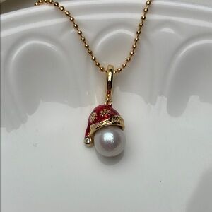 Elegant GoldPlated Freshwater Pearl Pendant Necklace|Santa|holiday necklace gift